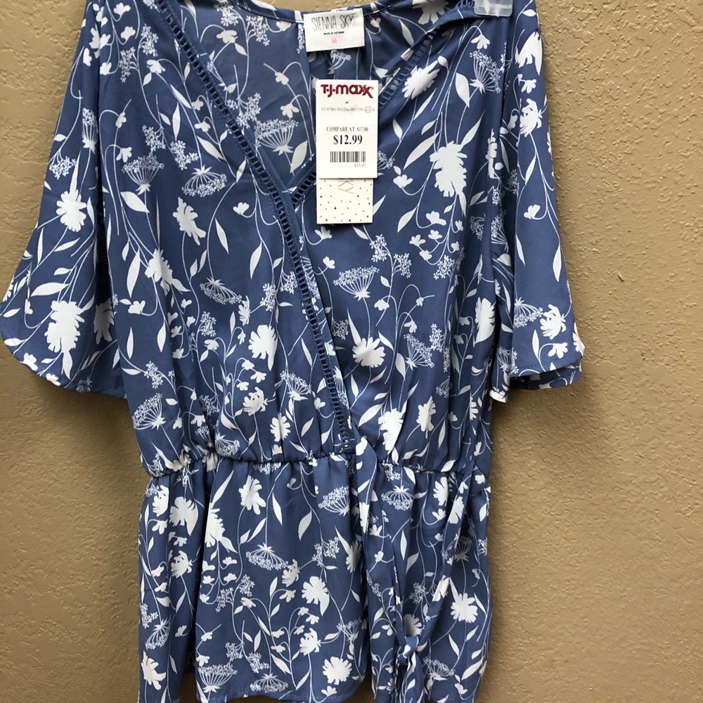 Blue wrap blouse
